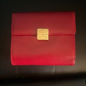 Givenchy Red Leather Envelope Clutch with Gold Emblem